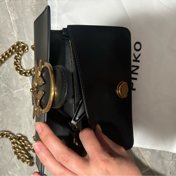 NWT PINKO Black Leather Love One Classic Shoulder Bag with Gold Chain & dust bag - Picture 11 of 12